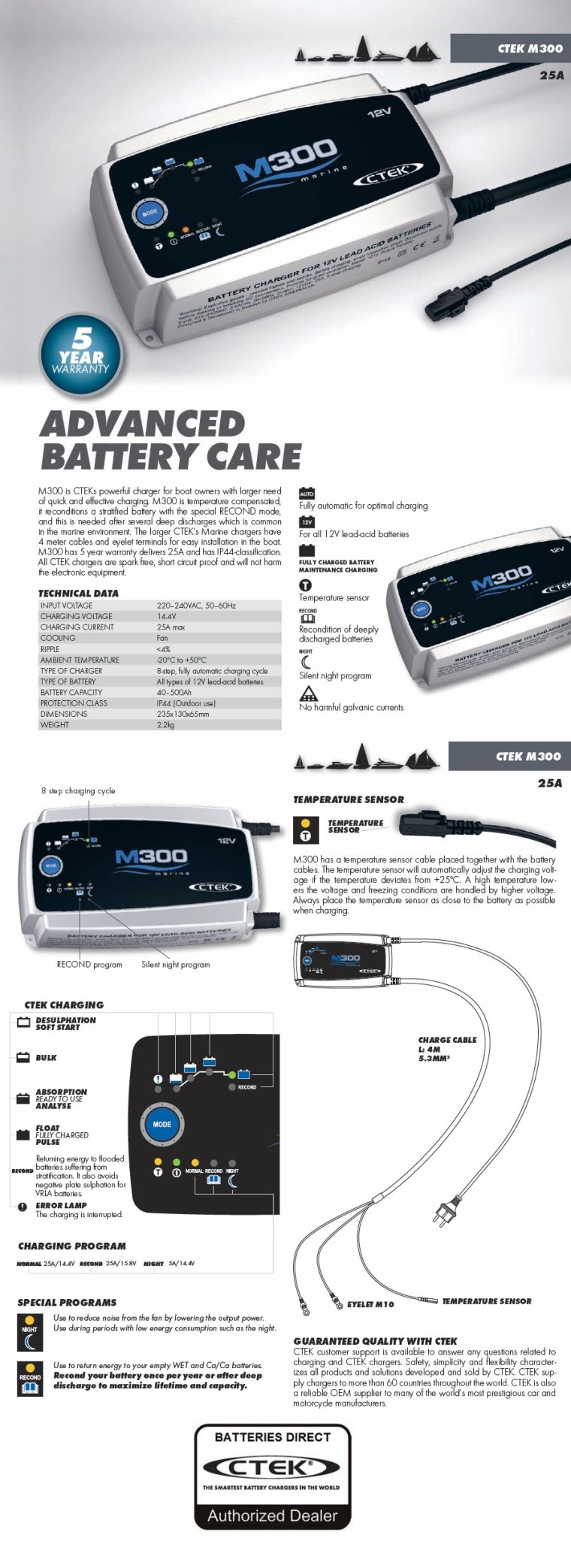 CTEK M300 12 Volt 25 Amp Marine Charger (Autherised Web Dealer by CTEK)