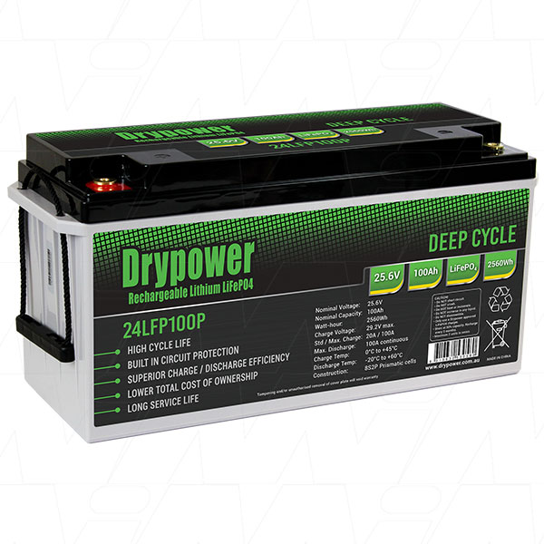 Drypower 24LFP100P 24V 100Ah Lithium Iron Phosphate (LiFePO4) Deep ...