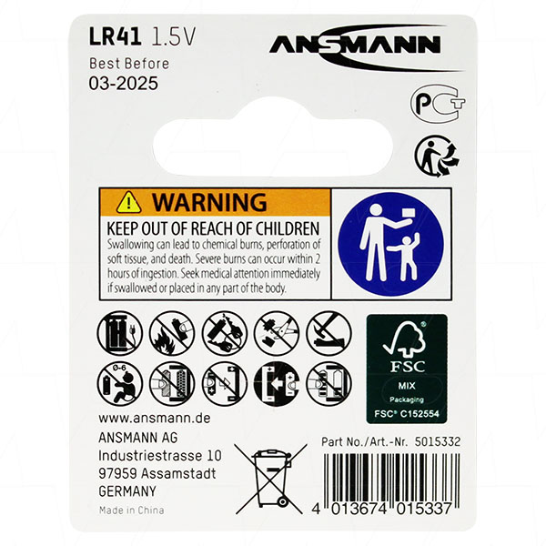 Alkaline button cell battery LR41 L736 - 1,5V Vinnic