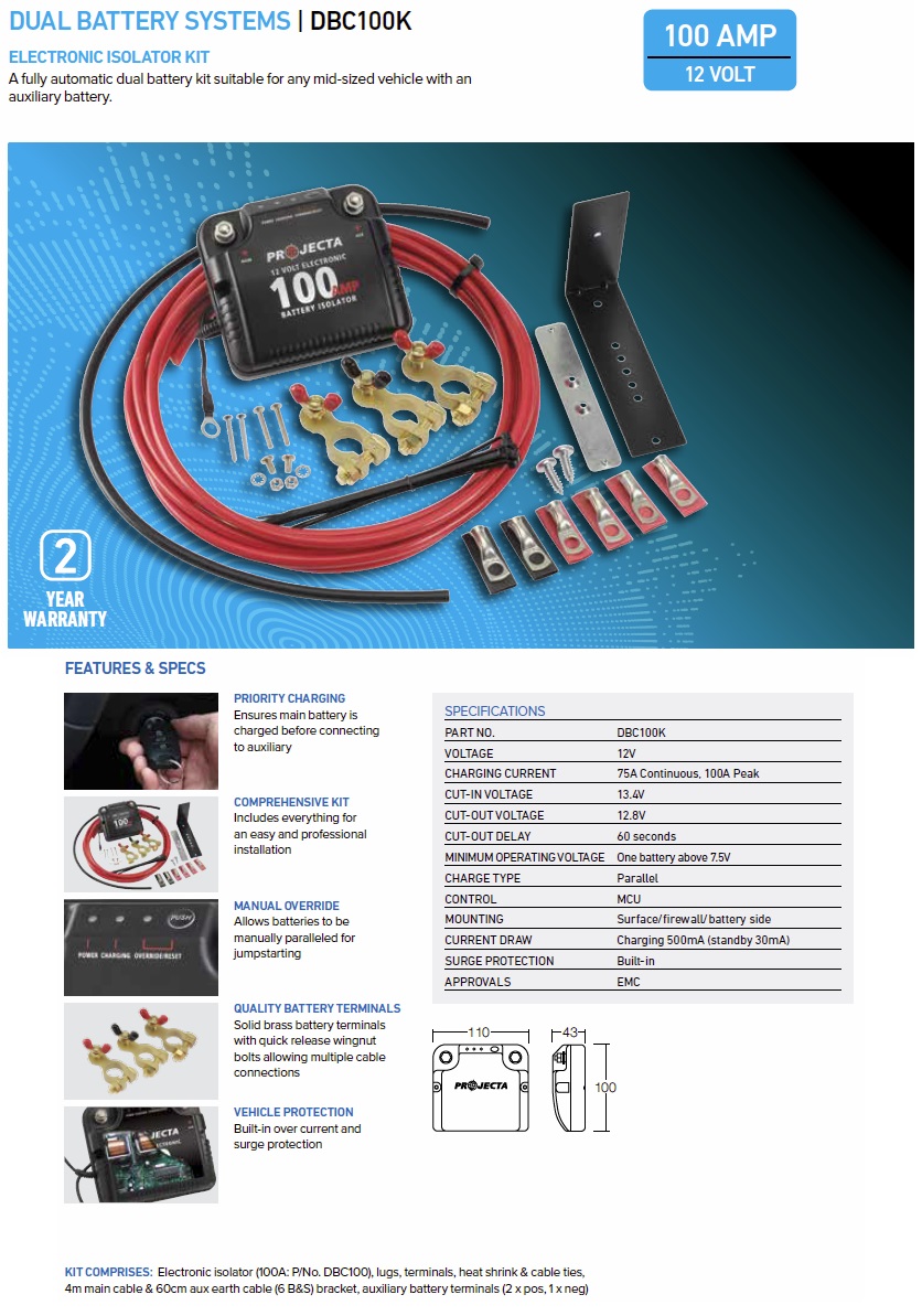 Projecta DBC100K 12V 100A Electronic Isolator Kit