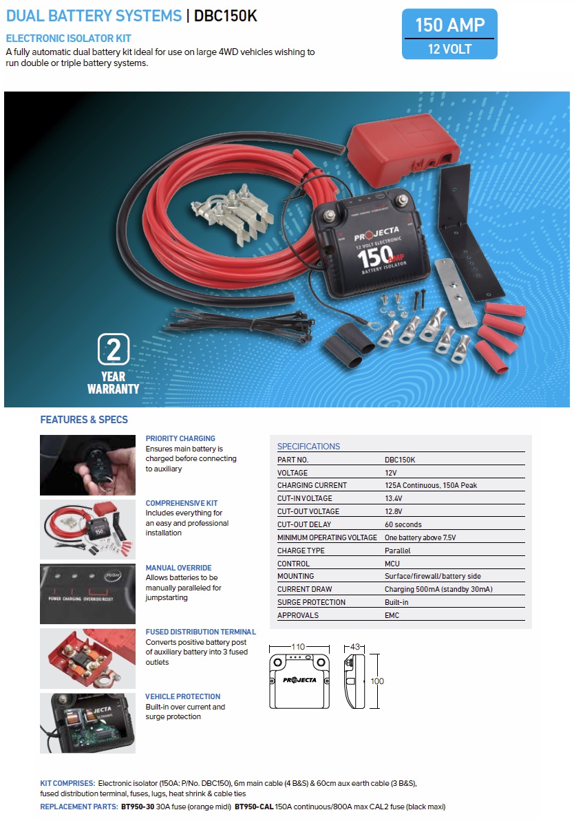 Projecta DBC150K 12V 150A Electronic Isolator Kit
